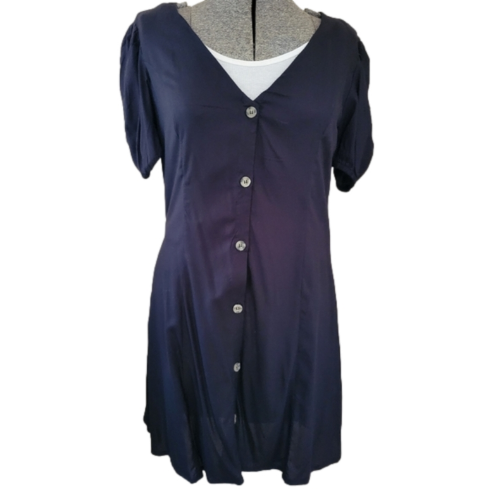 H&M NWT Black Button Down Short Sleeve Viscose Mini Dress-Size Medium